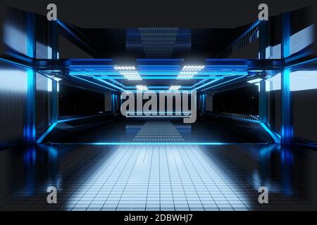 3D Illustration eines Innenraums eines Raumschiffs oder einer Raumstation. Stockfoto