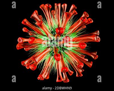 3D-Darstellung eines generischen Virus auf Schwarz isoliert. Stockfoto