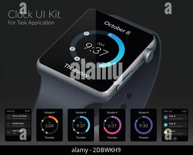 Mobile Uhr ui Kit Design-Konzept für Aufgabe Anwendung flach Isolierte Vektordarstellung Stock Vektor