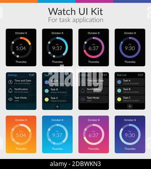 Sehen ui-Kit Design-Konzept für die Aufgabenanwendung mit bunten Elemente auf grauem Hintergrund isoliert flache Vektordarstellung Stock Vektor