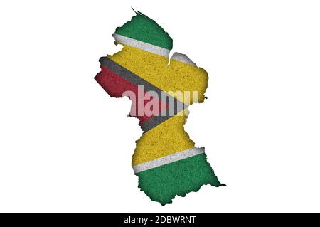 Karte und Flagge von Guyana auf Filz Stockfoto