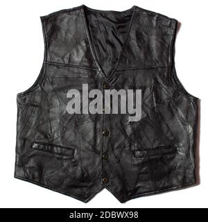 Herrenweste aus echtem Leder auf weißem Hintergrund Stockfoto