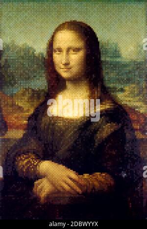 Mona Lisa - Leonardo da Vinci. Neuzeichnen im Pixel-Art-Stil. Stockfoto