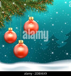 Neujahrsbanner mit Weihnachtskugeln Stock Vektor