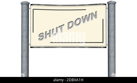 SCHRIFT auf leerer Plakatwand HERUNTERFAHREN - isoliert auf weißem Hintergrund Stockfoto