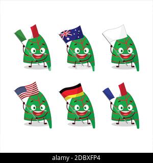 Grüne Streifen Elf Hut Cartoon Charakter bringen die Fahnen Verschiedene Länder Stock Vektor