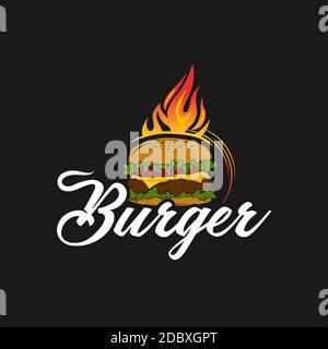 Hot Burger Vektor-Logo, Schriftzug. Modernes Burger-Emblem. Vektorgrafik.EPS 10 Stock Vektor