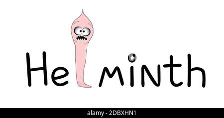Helminthen, Fadenwürmer. Darmparasiten. Warnzeichen Parasitismus, Vektor-Illustration. Das Konzept der Parasiten bei Menschen und Menschen Stockfoto