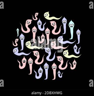 Helminthen, Fadenwürmer. Darmparasiten. Warnzeichen Parasitismus, Vektor-Illustration. Das Konzept der Parasiten bei Menschen und Menschen Stockfoto