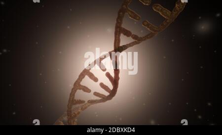 3D-Darstellung einer DNA-Helix unter einem simulierten Mikroskop. Stockfoto