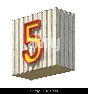 Vintage Beton rot gelb Nummer 5 3D Render Illustration isoliert auf weißem Hintergrund Stockfoto