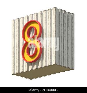 Vintage Beton rot gelb Nummer 8 3D Render Illustration isoliert auf weißem Hintergrund Stockfoto
