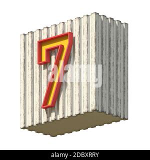 Vintage Beton rot gelb Nummer 7 3D Render Illustration isoliert auf weißem Hintergrund Stockfoto