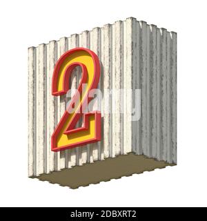 Vintage Beton rot gelb Nummer 2 3D Render Illustration isoliert auf weißem Hintergrund Stockfoto