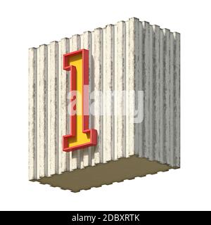 Vintage Beton rot gelb Nummer 1 3D Render Illustration isoliert auf weißem Hintergrund Stockfoto