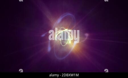 Atom-Umlaufbahn Licht im Raum, 3d-Rendering Illustration Stockfoto