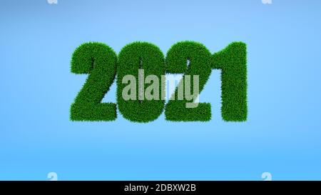 Grass Schriftzug 2021 auf blauem Hintergrund. 3d-Rendering Stockfoto