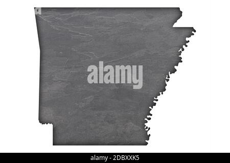 Karte von Arkansas auf dunklem Schiefer Stockfoto