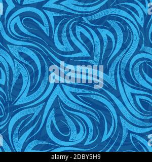 Blau fließende Linien und Ecken Vektor geometrische nahtlose Muster auf blauem Hintergrund. Anmutig fließende Muster und Streifen Stock Vektor