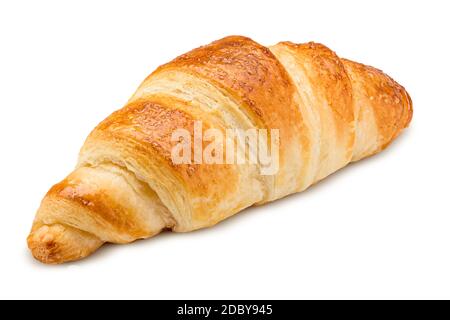 Croissant, isoliert auf weißem Hintergrund, Schnittpfad, volle Schärfentiefe Stockfoto