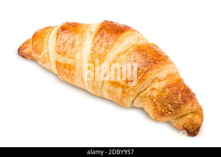 Croissant, isoliert auf weißem Hintergrund, Schnittpfad, volle Schärfentiefe Stockfoto