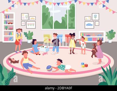 Kindergarten Zimmer flach Farbe Vektor Illustration Stock Vektor