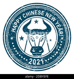 Weihnachtsstempel auf weißem Hintergrund. Grunge-Oberfläche. Stier im mittleren Schlüsselbein. Vektorgrafik. Frohe Weihnachten und Frohe Neujahrsschrift Stock Vektor