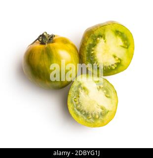 Grüne Zebratomaten isoliert auf weißem Hintergrund. Stockfoto