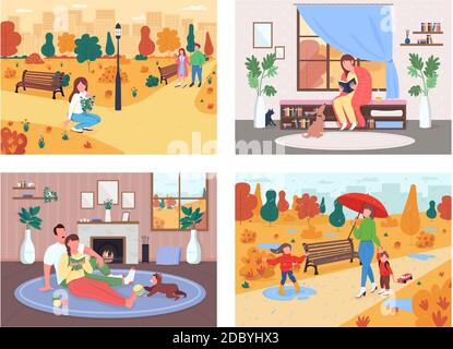 Herbst Aktivität flache Farbe Vektor Illustration Set Stock Vektor