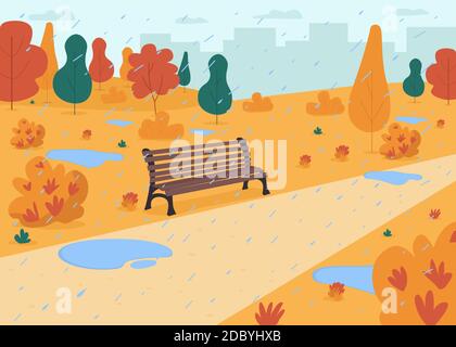 Regen im Herbst Park flache Farbe Vektor Illustration Stock Vektor