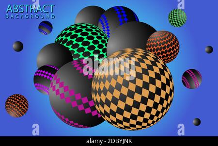 Abstrakte Hintergrund farbige 3D-Kugeln mit verschiedenen Texturen, Vektor-Illustration, eps 10 Stock Vektor