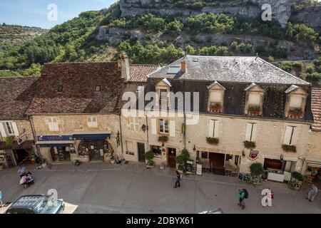 Rocamadour, Frankreich - 3. September 2018: Wallfahrtsort Rocamadour, Bischofsstadt und Heiligtum der Seligen Jungfrau Maria, Lot, Midi-Pyrénées, Fr Stockfoto