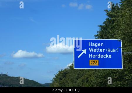 Bundesautobahn Ausfahrt Hagen, Wetter (Ruhr), Herdecke, Wetter Stockfoto