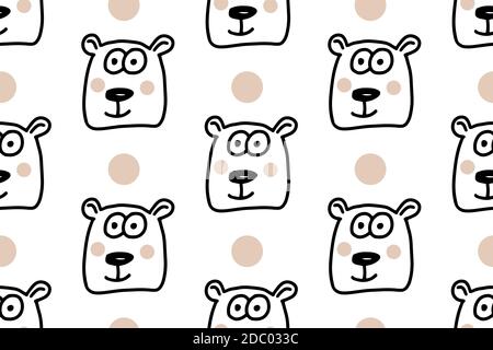 Hand gezeichnet Linien Cartoon Bär. Doodle nahtlose Muster für Kinder isoliert auf weißem Hintergrund. Für Ihren Stoff, Textildesign, Geschenkpapier oder Stock Vektor