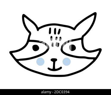 Waschbär-Doodle. Hand gezeichnete Linien Cartoon Vektor Illustration isoliert auf weißem Hintergrund. Stock Vektor