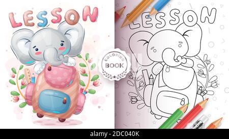 Elefant in der Schule - Malvorlagen Stock Vektor