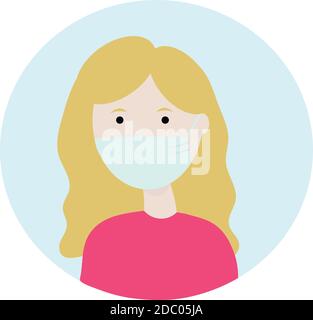 Frau trägt eine medizinische Gesichtsmaske, um Krankheiten wie Coronavirus, Grippe und Luftverschmutzung zu verhindern. Virenschutzkonzept. Vektorgrafik in flacher Form Stock Vektor
