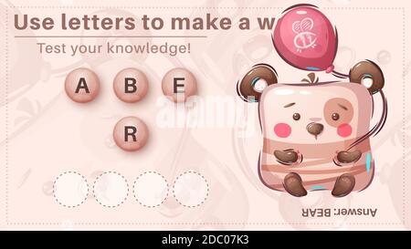 Cute Bear - Spiel für Kinder, machen Sie ein Wort aus Buchstaben Stock Vektor