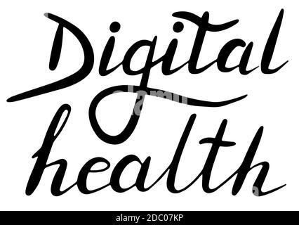 Digitale Gesundheit, Arzt online, Schrift Kalligraphie Illustration. Vektor eps handschriftliche Pinsel trendy schwarz isoliert auf weißem Hintergrund. Stock Vektor