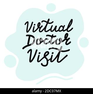 Virtueller Arztbesuch. Medical online, Schrift Kalligraphie Illustration. Vektor eps handschriftliche Pinsel trendy schwarz isoliert auf blauem Hintergrund. Stock Vektor