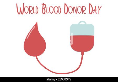 Weltblutspendertag – 14. Juni. Spenden Blutkonzept, Blutbeutel und einen Tropfen Blut in einem flachen Stil. Stock Vektor