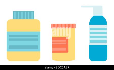 Medikamente, Pillen, Spray. Pharmazie und medizinisches Konzept. Tabletten, Sprays und Kapseln. Medizin Vektor-Konzept in flachem Design isoliert auf weiß Stock Vektor