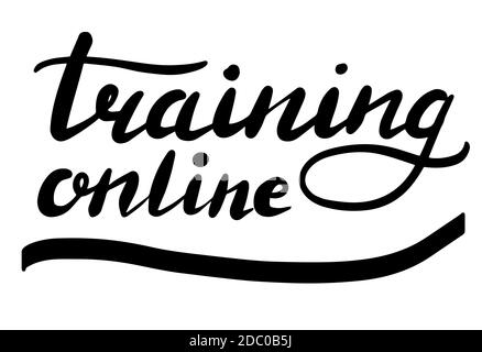 Training online, handgezeichnete Schrift Kalligraphie Illustration. Vektor eps Pinsel trendy isoliert auf weißem Hintergrund. Stock Vektor