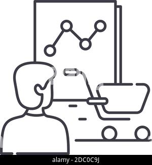 Symbol für die Analyse des Verbraucherverhaltens, lineare isolierte Illustration, Vektor mit dünnen Linien, Webdesign-Zeichen, Umrisskonzept-Symbol mit bearbeitbarer Kontur Stock Vektor