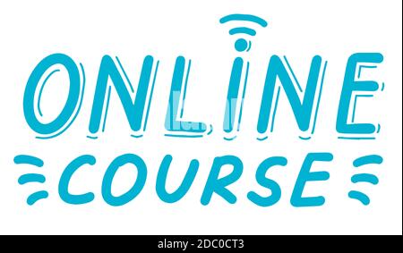 Online-Kurs, Ausbildungskonzept. Logo, Abzeichen, Poster, Banner-Vorlage. Schrift Kalligraphie Illustration. Vektor eps handgeschriebener Pinsel Stock Vektor