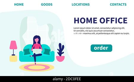 Heimbüro. Arbeiten Sie zu Hause. Webseiten-Design-Vorlagen. Bleib zu Hause. Online-Shopping auf der Website. Stock Vektor