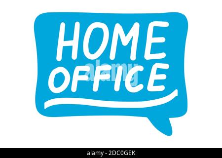 Home Office. Schrift Kalligraphie Illustration. Arbeiten Sie online, arbeiten von zu Hause, Freelance-Konzept .Vektor handgeschriebenen Aufkleber mit Text isoliert auf Stock Vektor