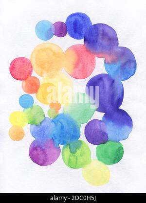 Aquarell Regenbogen Kreise. Aquarell abstrakter Hintergrund, handbemalte Textur, Aquarellflecken. Design für Hintergründe, Tapeten, Abdeckungen und pa Stockfoto