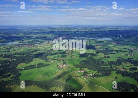 Luftaufnahme des Lech bei Lechbruck in Bayern / Deutschland Stockfoto