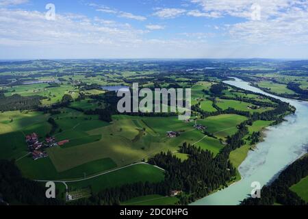 Luftaufnahme des Lech bei Lechbruck in Bayern / Deutschland Stockfoto